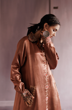 Saddle Brown Peter Pan Collar Mashru Co-ord Set