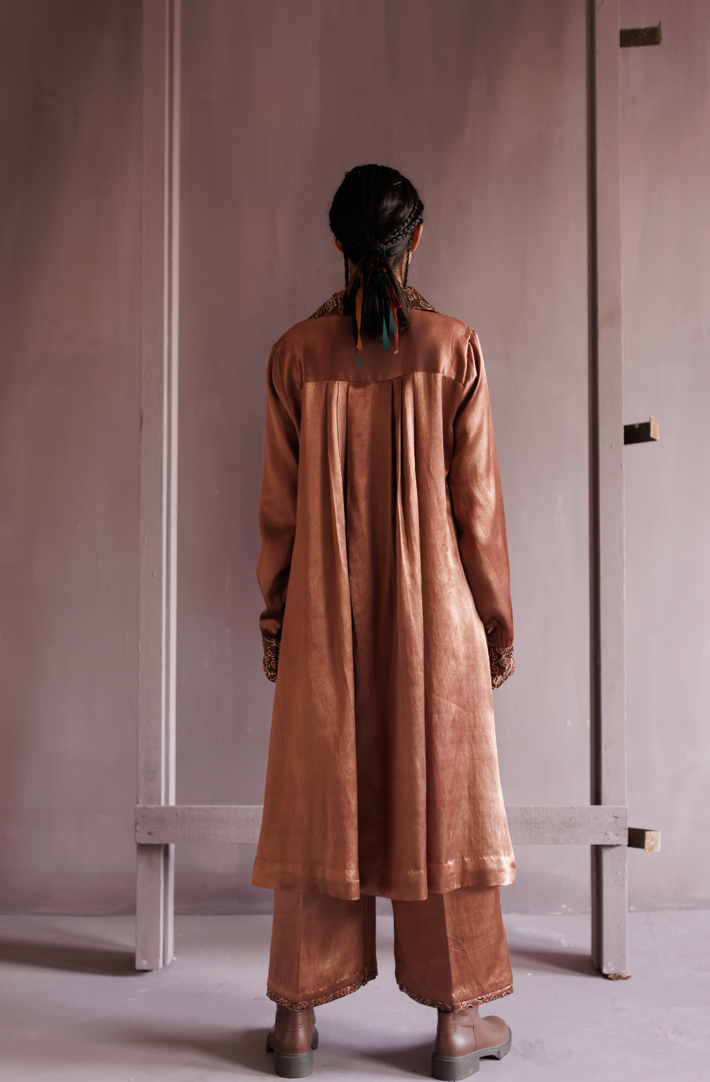 Saddle Brown Peter Pan Collar Mashru Co-ord Set