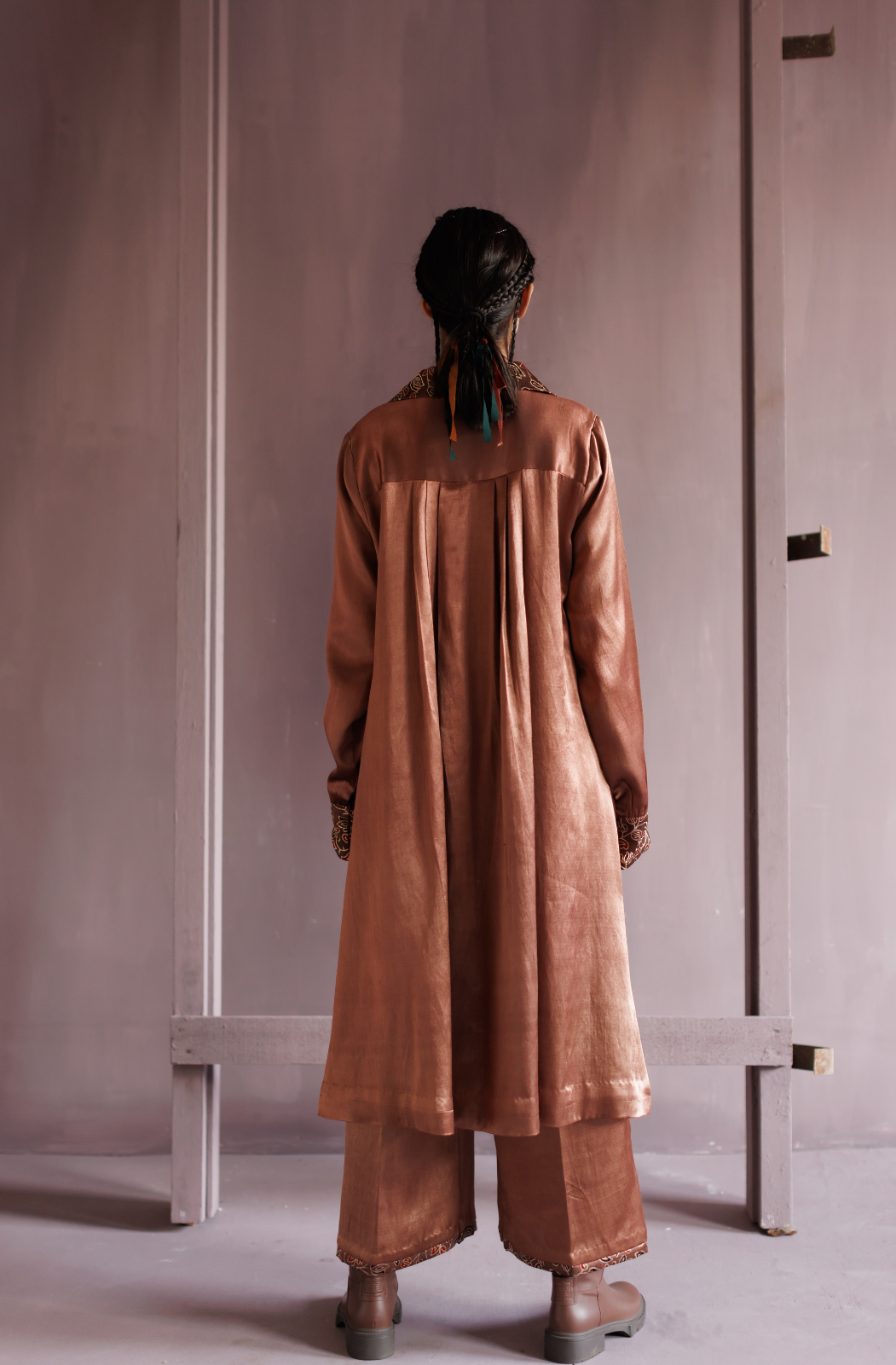 Saddle Brown Peter Pan Collar Mashru Co-ord Set