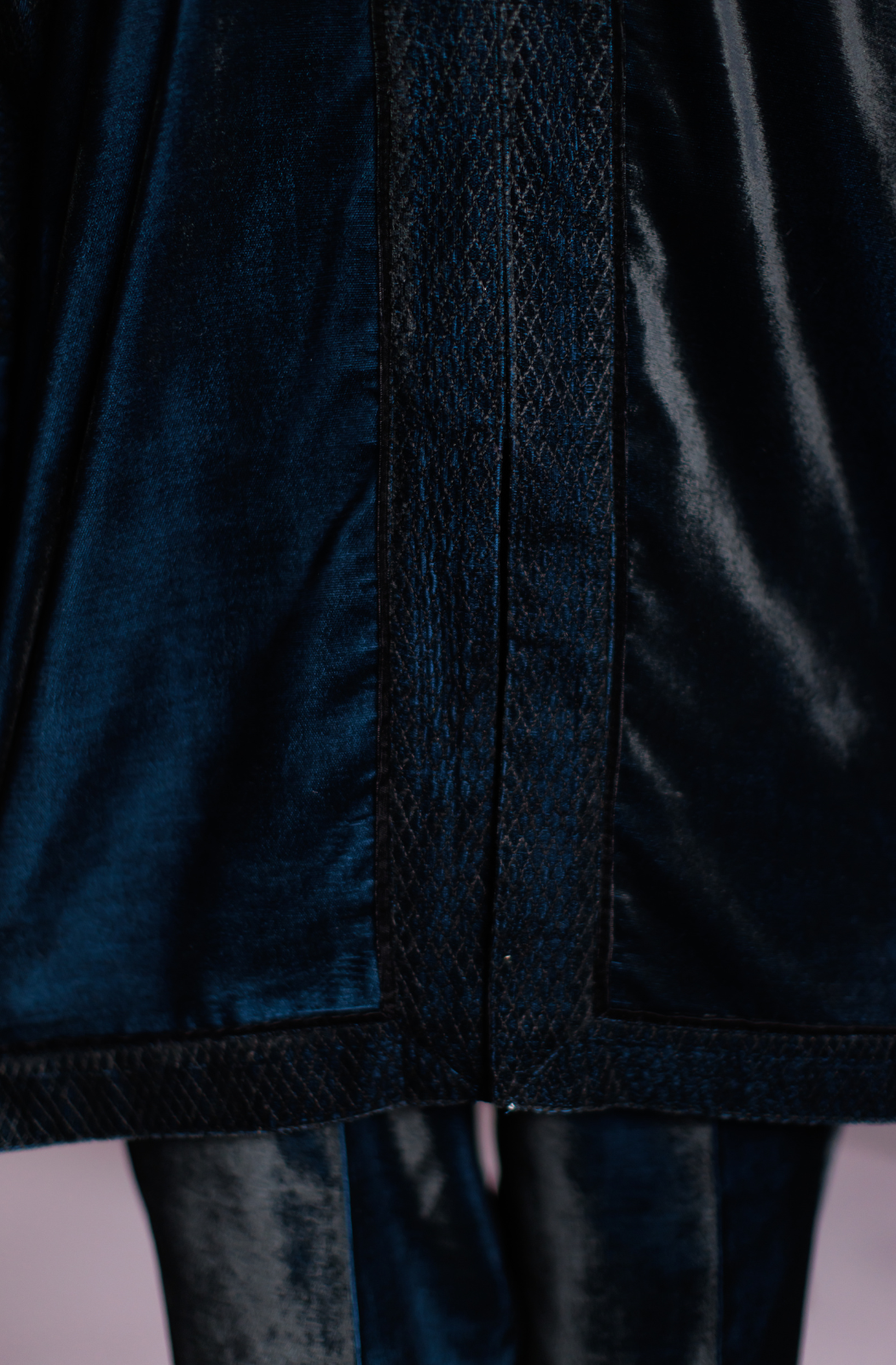 Peacock Blue Silk Velvet Thread Embroidered Co-ord Set.