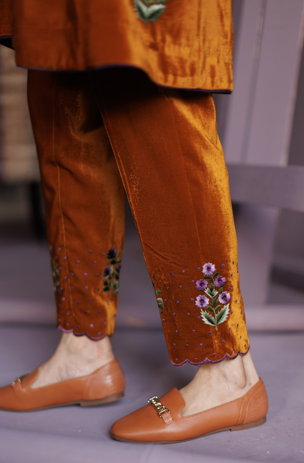 Mustard Silk Velvet Co-ord Set.