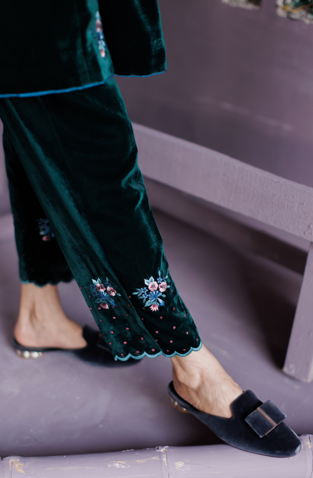 Bottle Green Silk Velvet Co-ord Set