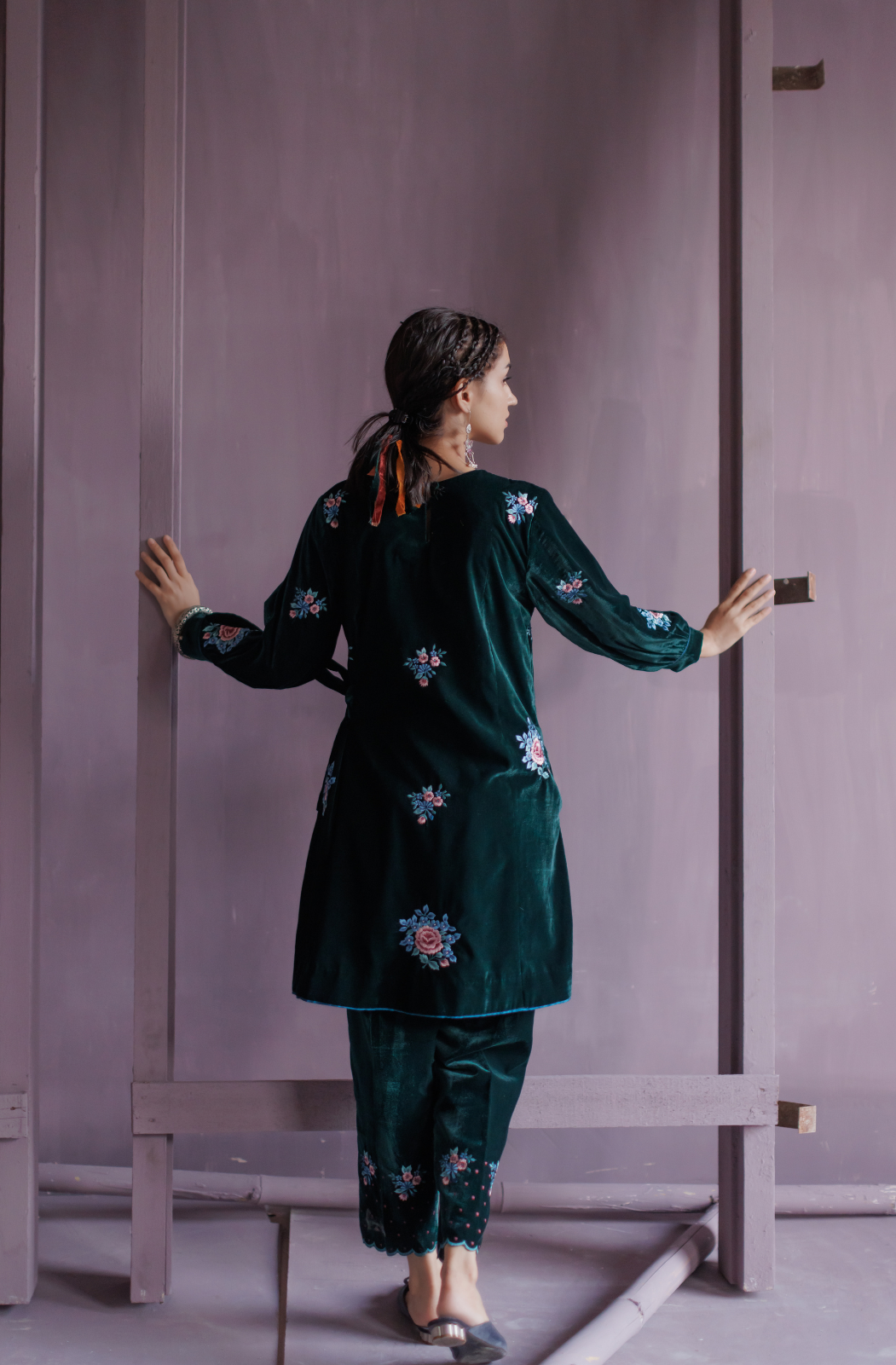 Bottle Green Silk Velvet Co-ord Set