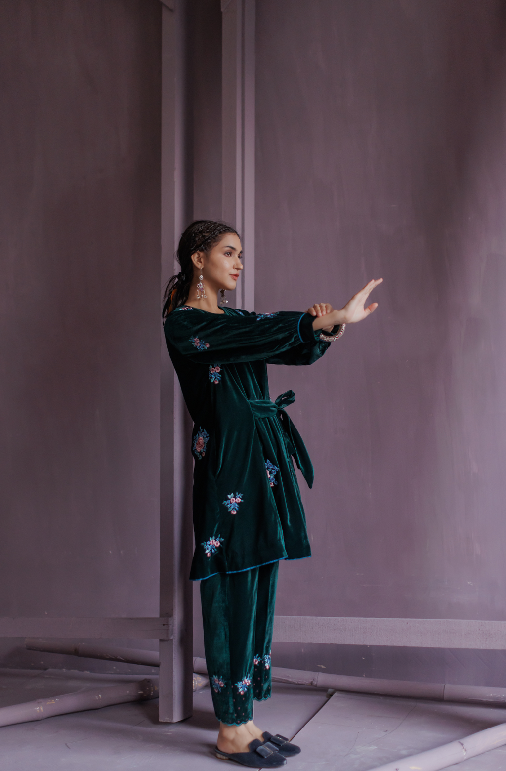 Bottle Green Silk Velvet Co-ord Set