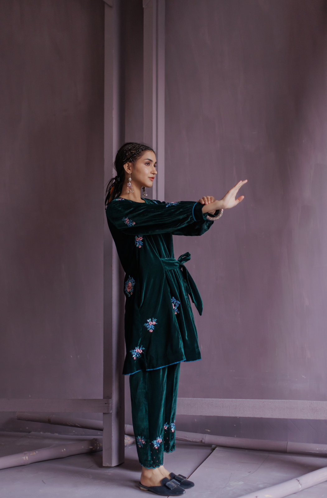 Bottle Green Silk Velvet Co-ord Set