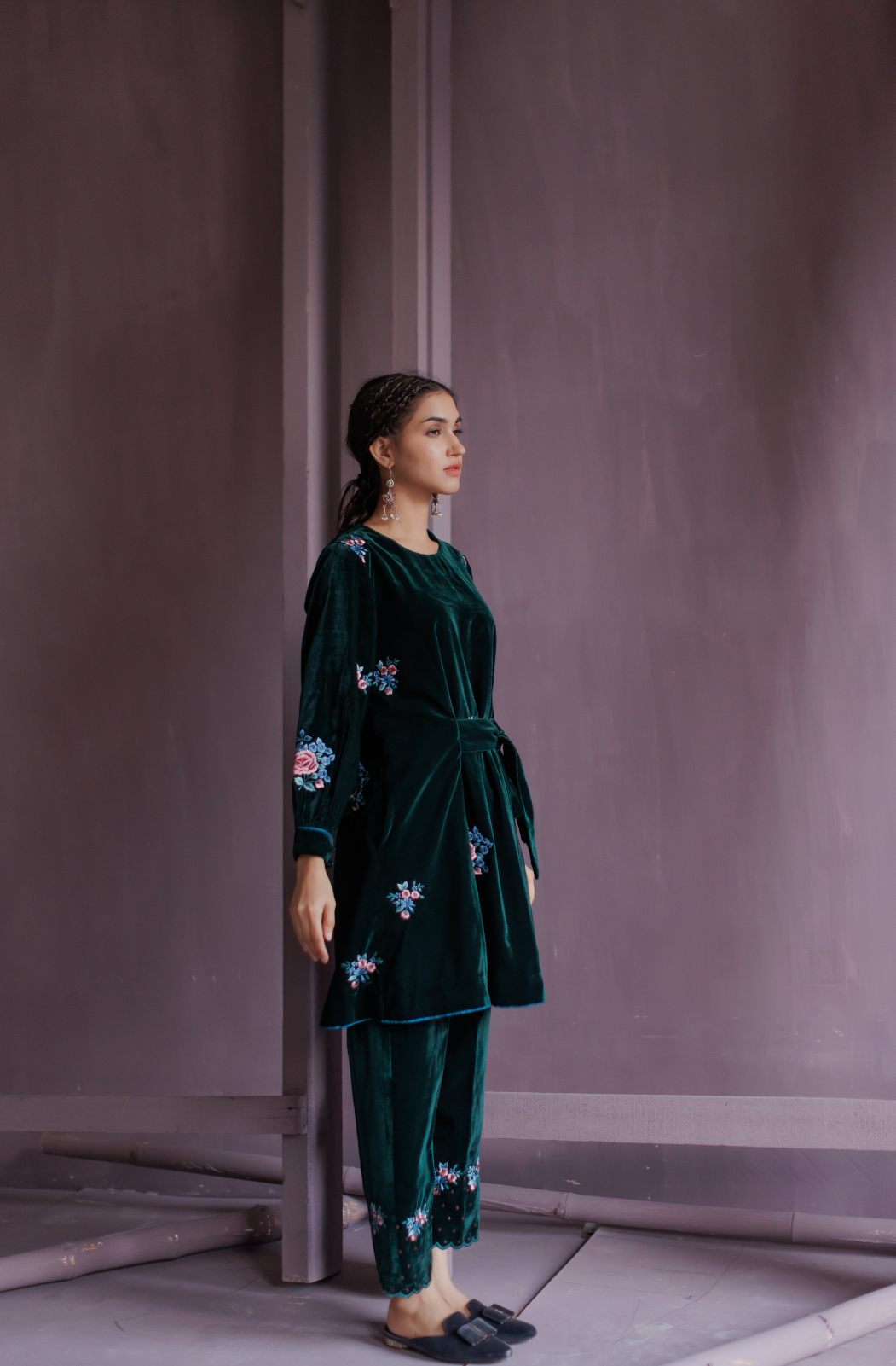 Bottle Green Silk Velvet Co-ord Set