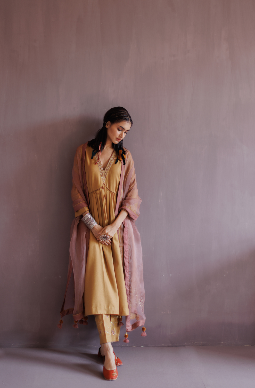 Mustard  Yellow Pashmina A line Suit Set.