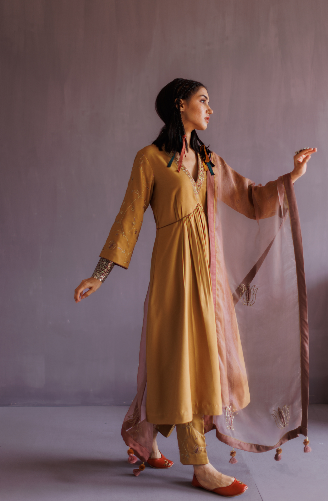 Mustard  Yellow Pashmina A line Suit Set.