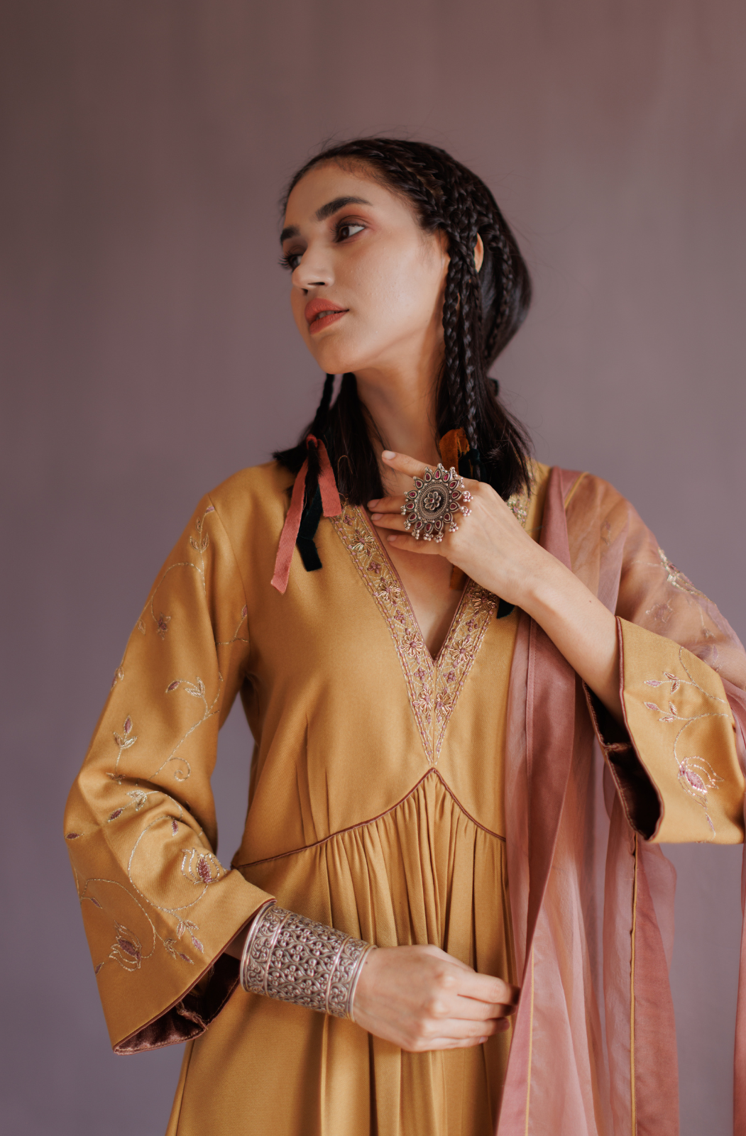 Mustard  Yellow Pashmina A line Suit Set.