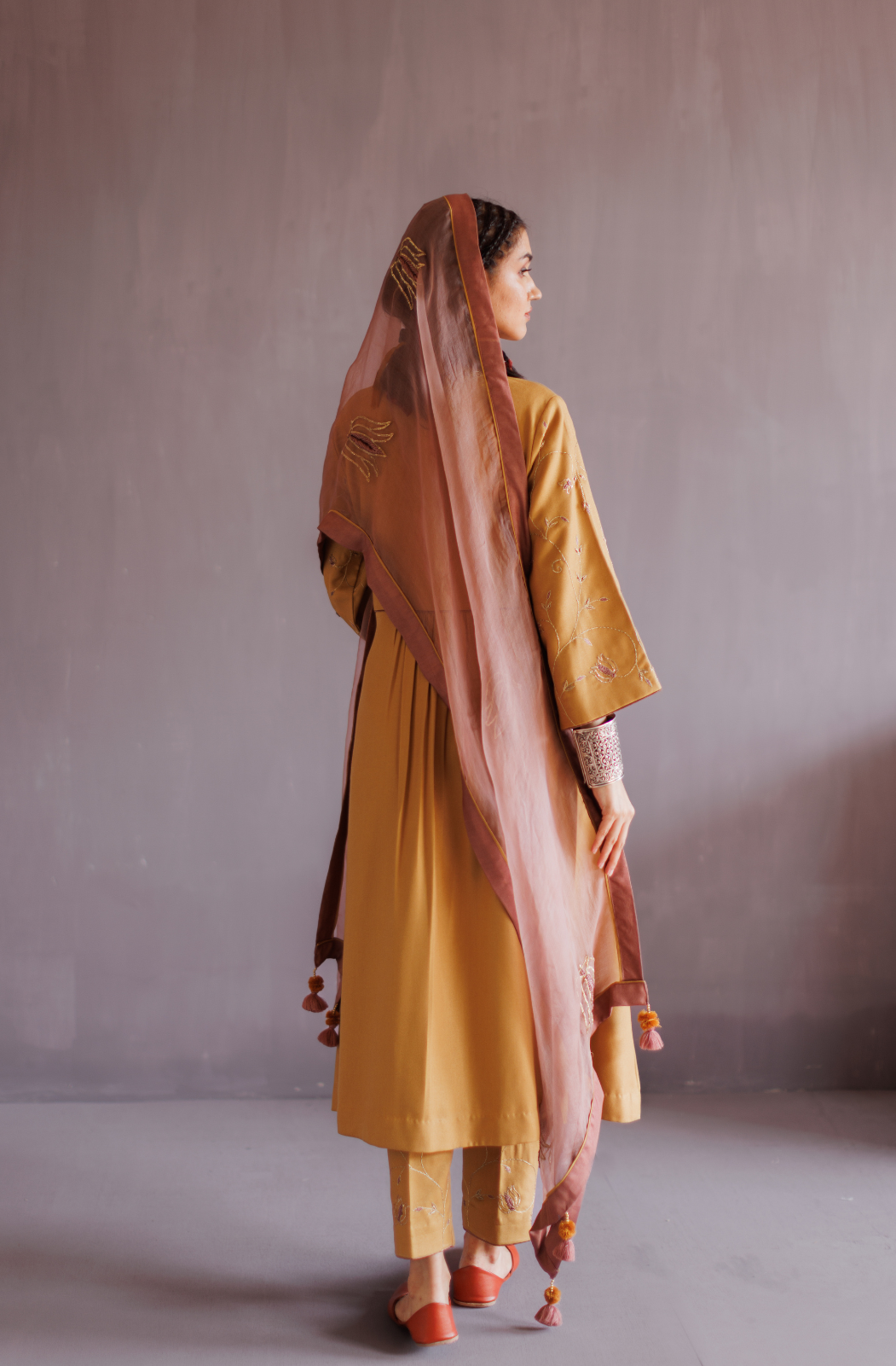 Mustard  Yellow Pashmina A line Suit Set.