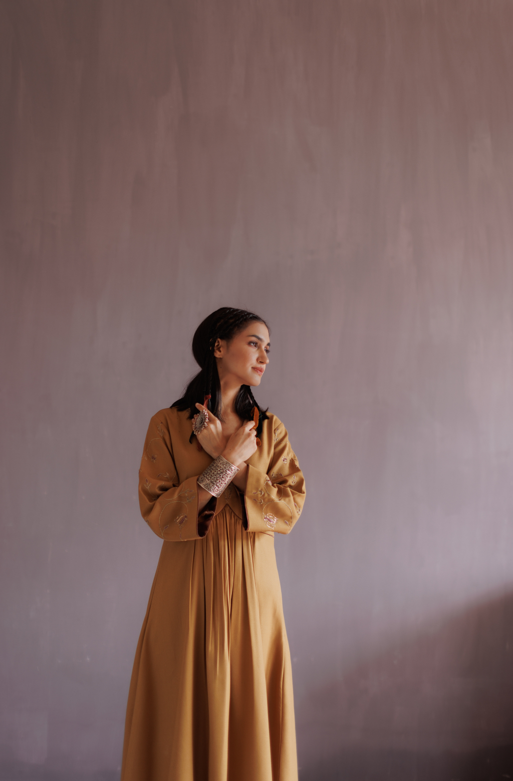 Mustard  Yellow Pashmina A line Suit Set.