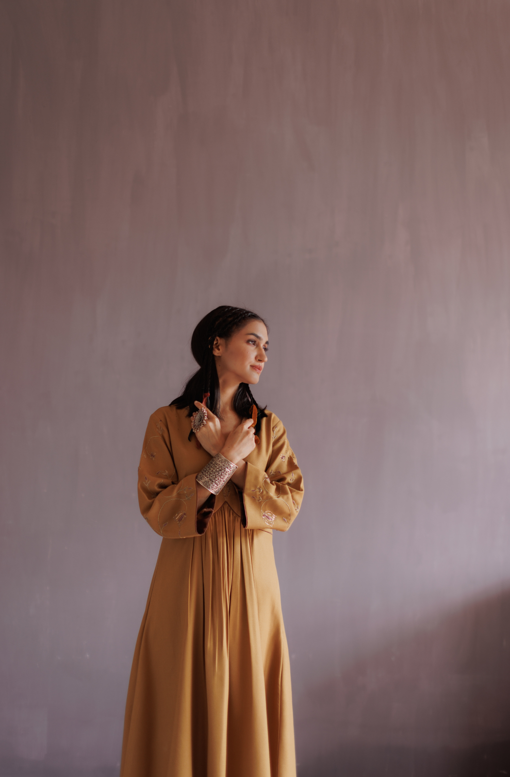 Mustard  Yellow Pashmina A line Suit Set.