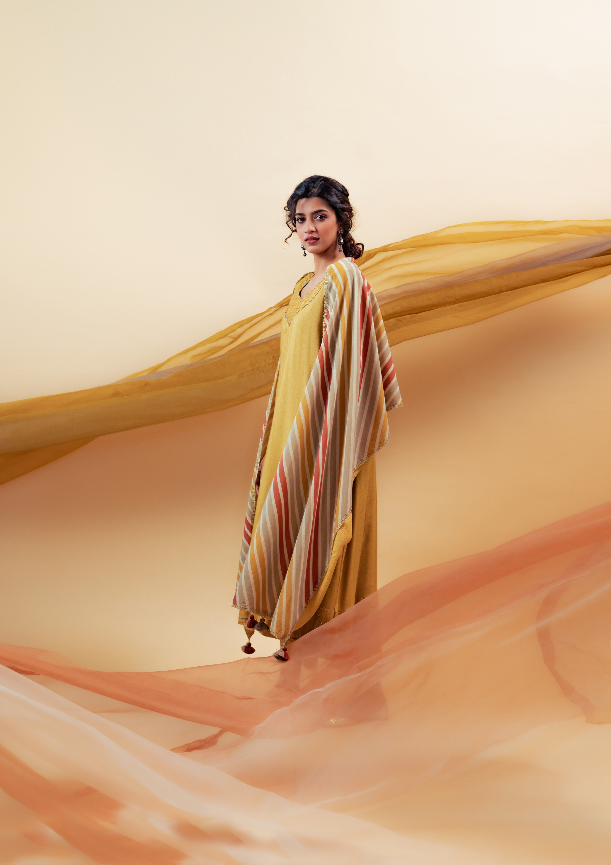 Mustard Cotton Silk Hand Embroidered Suit Set with Reversible Dupatta