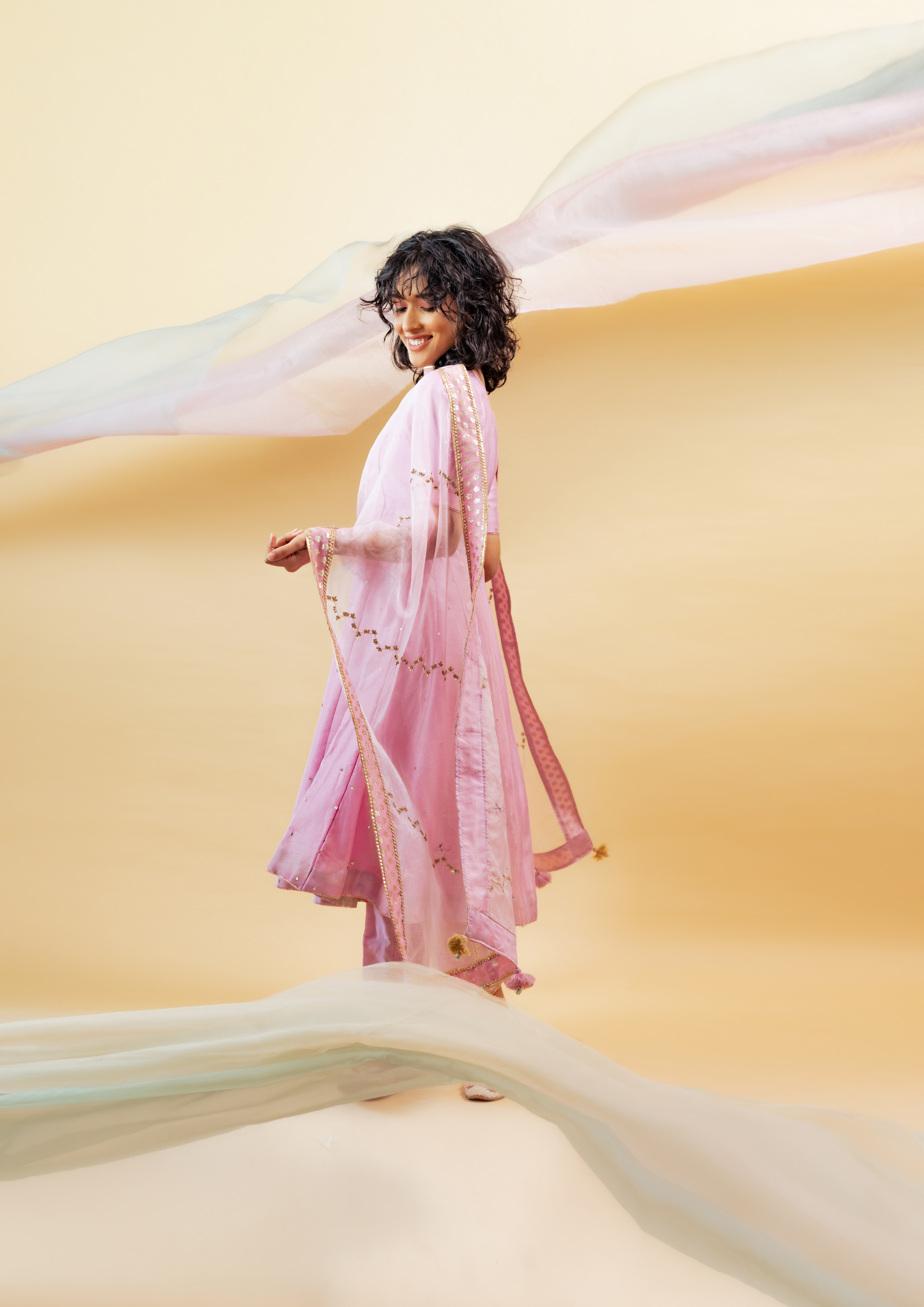 Lavender Silk Chanderi Kalidaar Suit Set with Silk Organza Dupatta