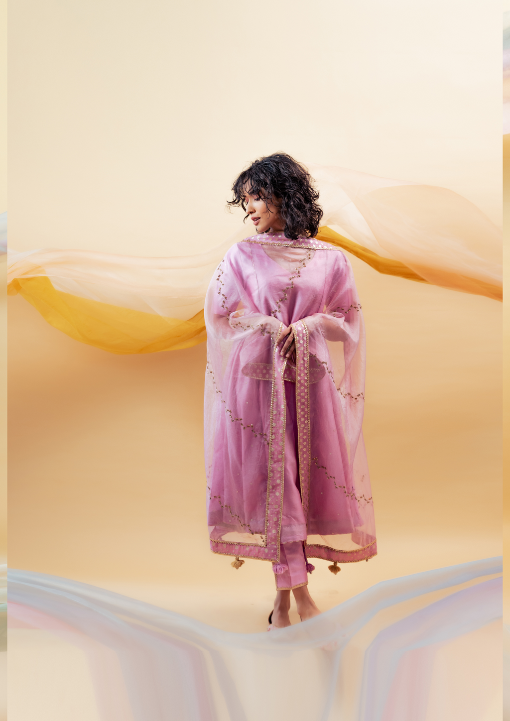 Lavender Silk Chanderi Kalidaar Suit Set with Silk Organza Dupatta