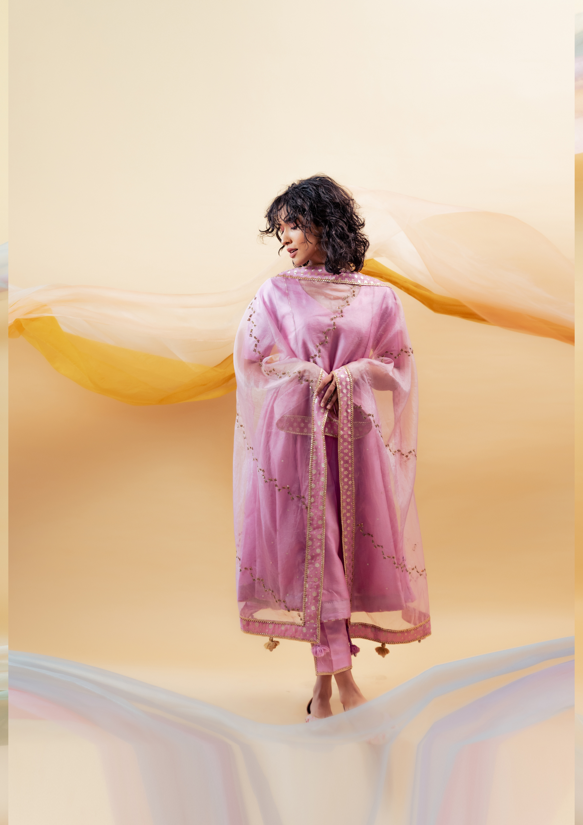 Lavender Silk Chanderi Kalidaar Suit Set with Silk Organza Dupatta