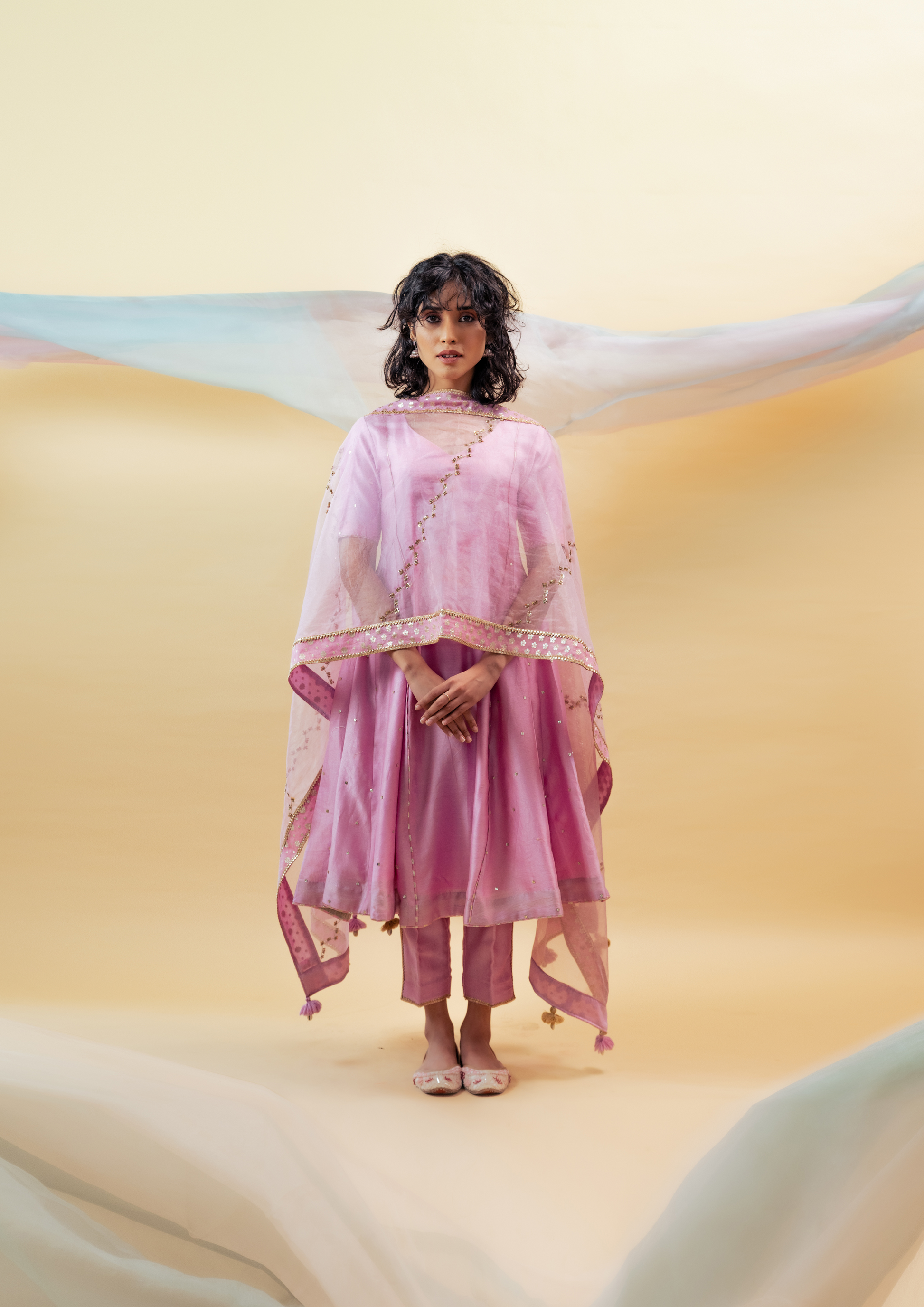 Lavender Silk Chanderi Kalidaar Suit Set with Silk Organza Dupatta