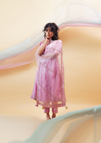 Lavender Silk Chanderi Kalidaar Suit Set with Silk Organza Dupatta