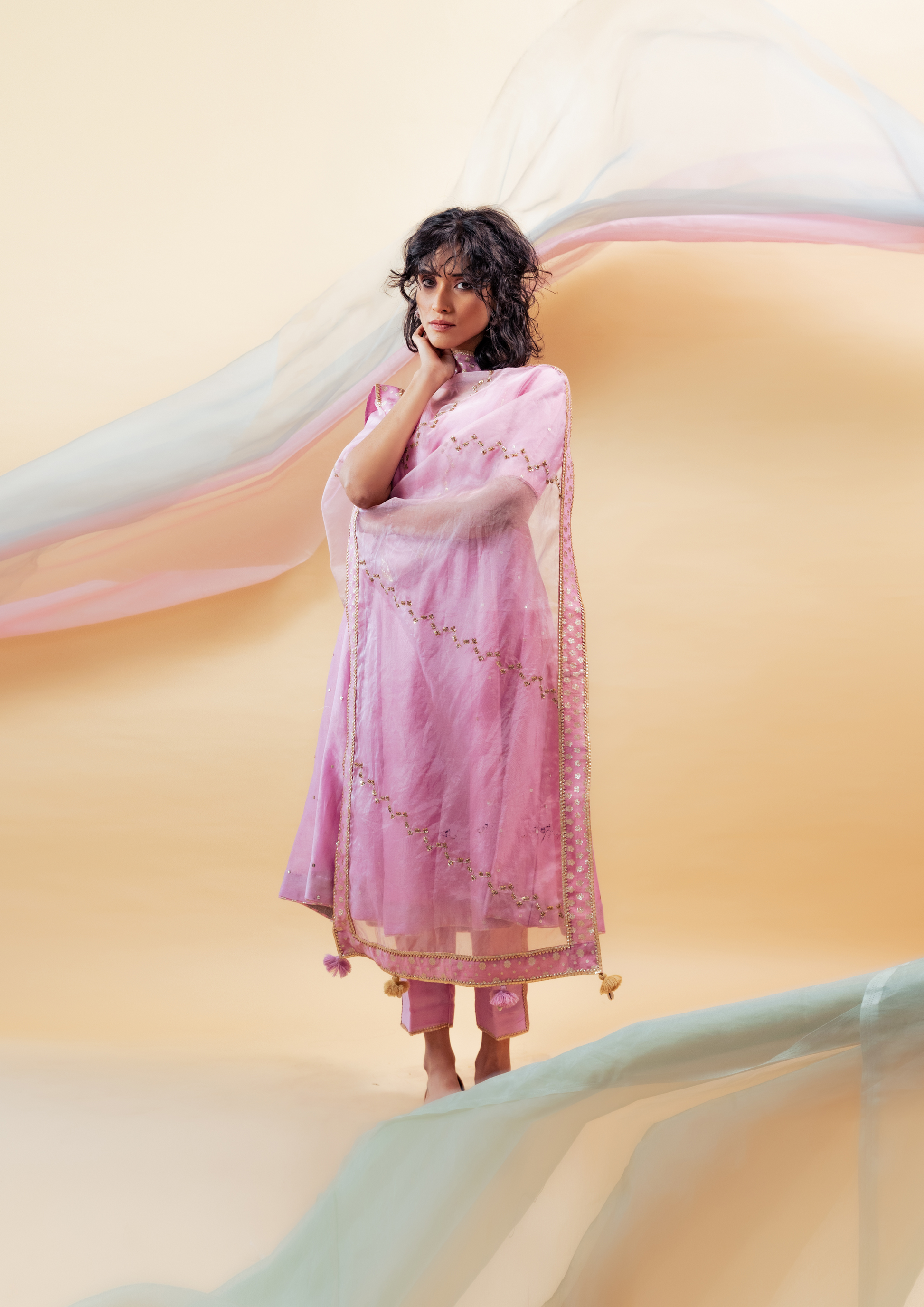 Lavender Silk Chanderi Kalidaar Suit Set with Silk Organza Dupatta