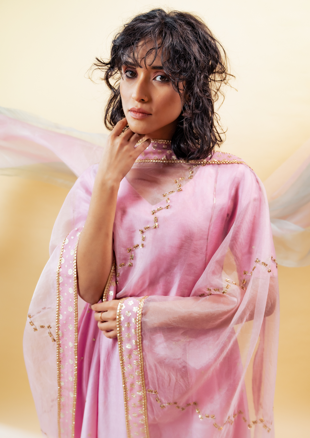 Lavender Silk Chanderi Kalidaar Suit Set with Silk Organza Dupatta