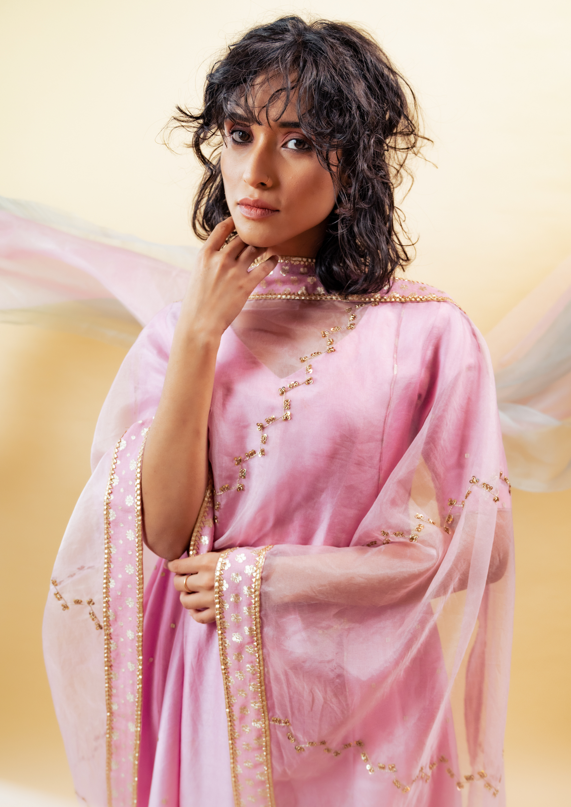 Lavender Silk Chanderi Kalidaar Suit Set with Silk Organza Dupatta