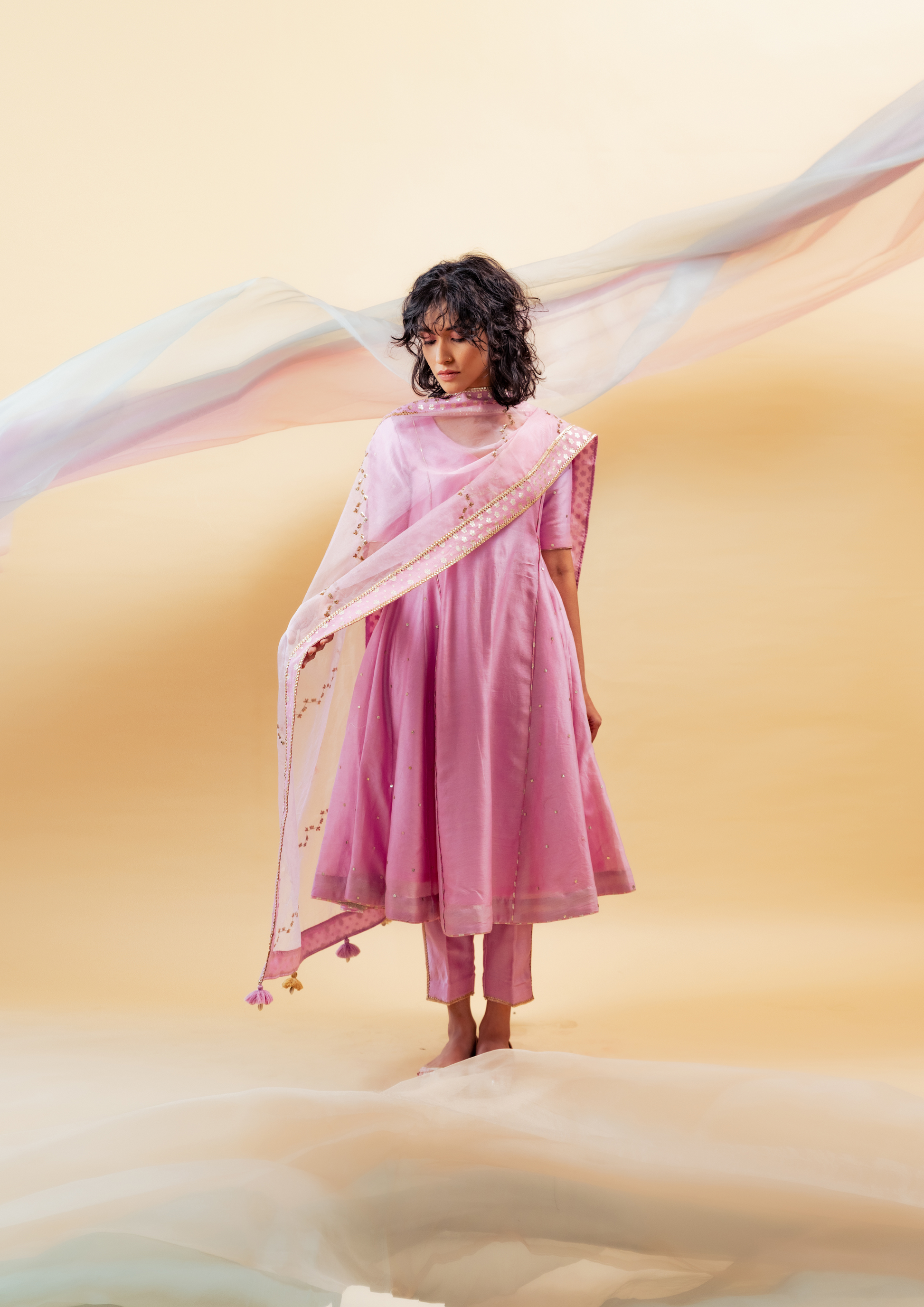 Lavender Silk Chanderi Kalidaar Suit Set with Silk Organza Dupatta