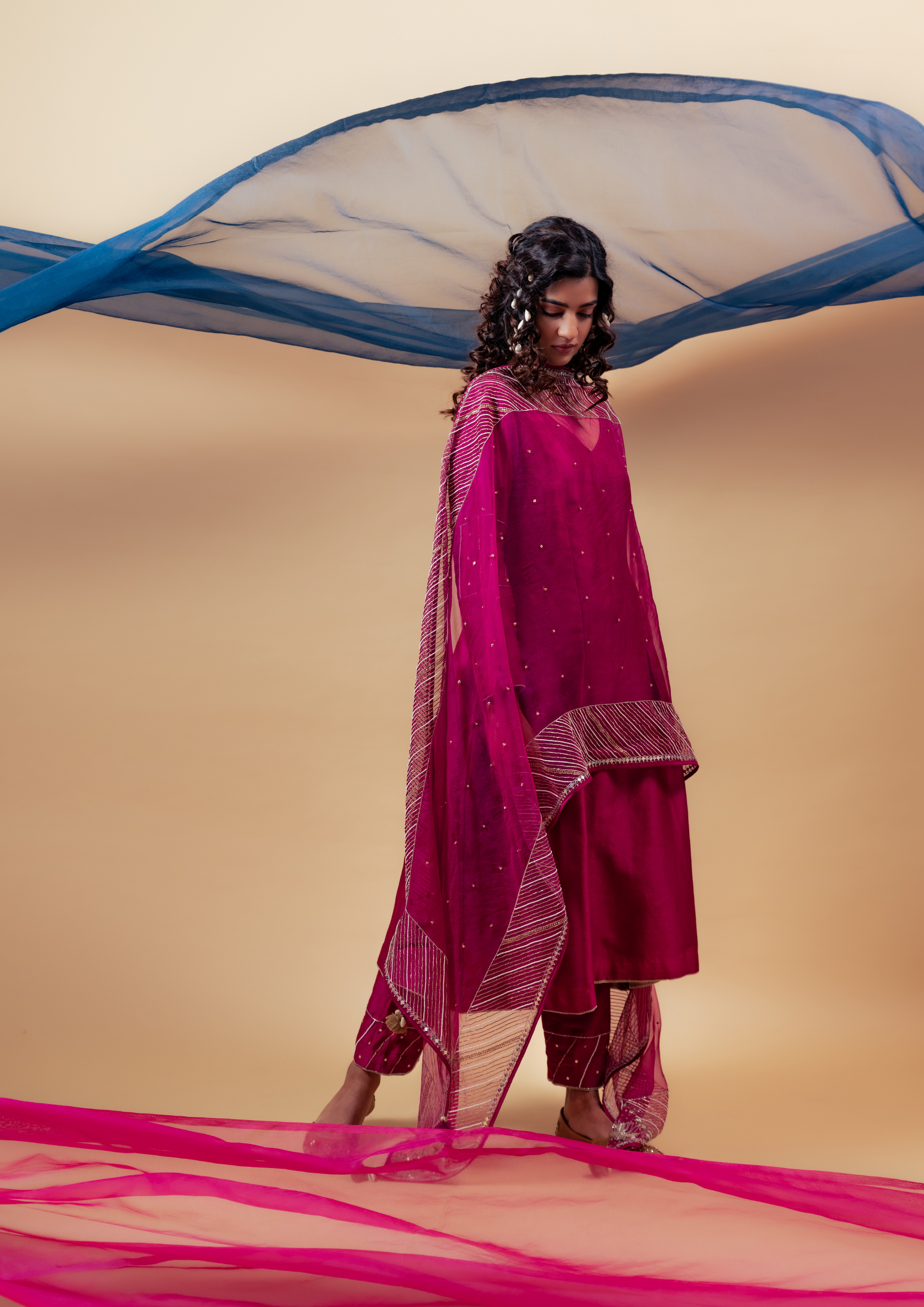 Burgundy Silk Hand Embroidered Suit Set