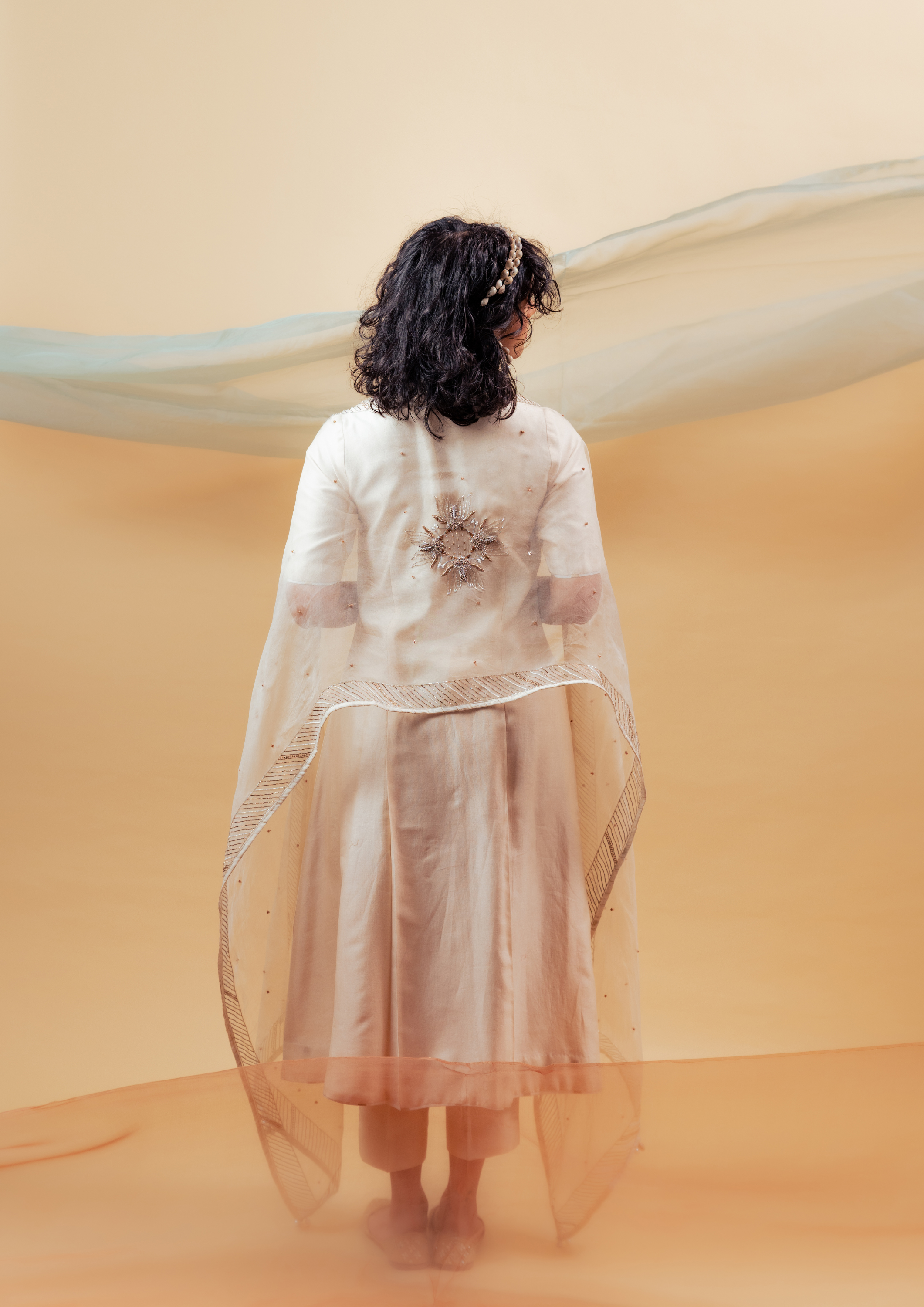 Ivory Silk Chanderi Hand Embroidered Suit Set