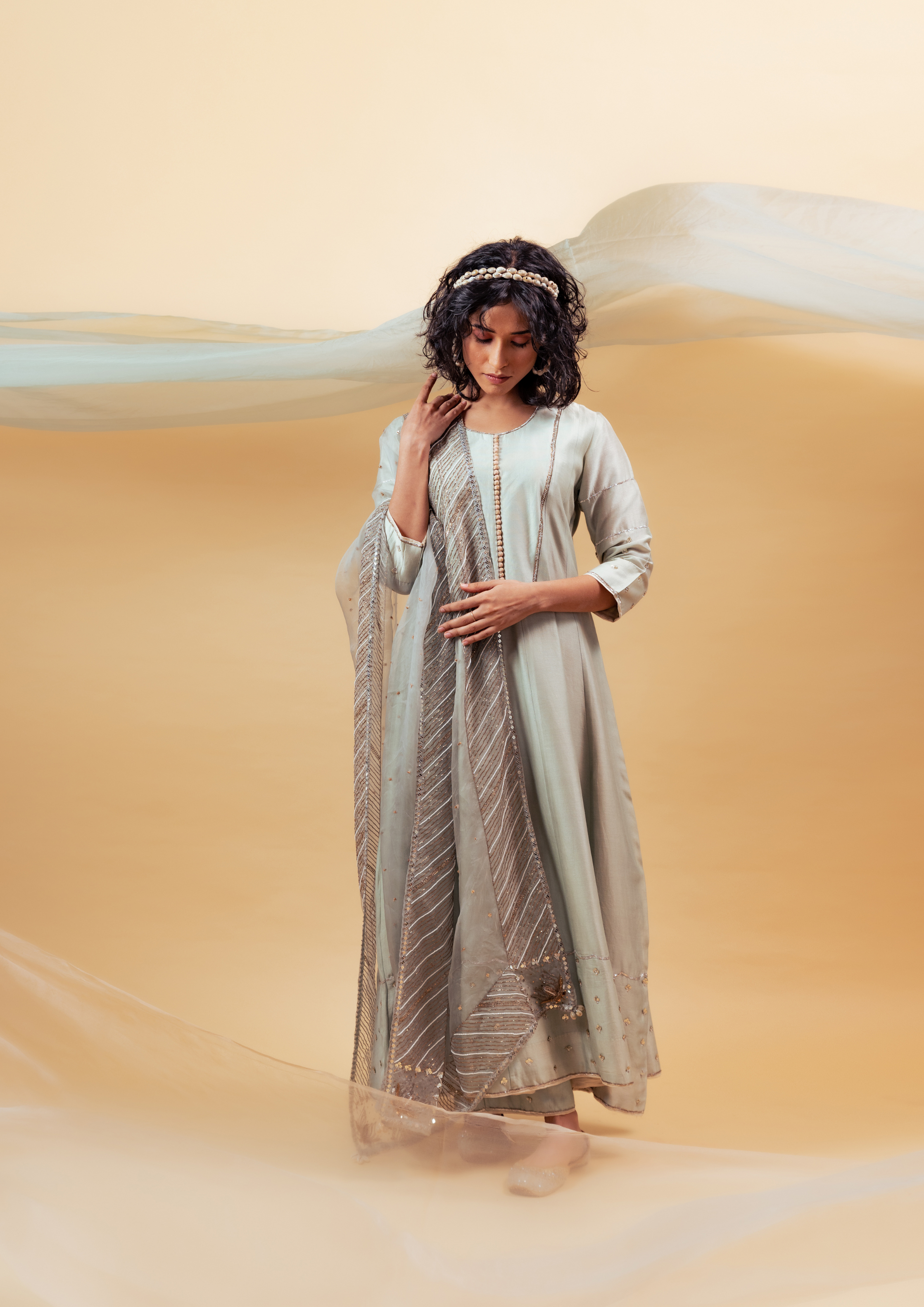 Eggshell Green Hand Embroidered Anarkali Suit Set