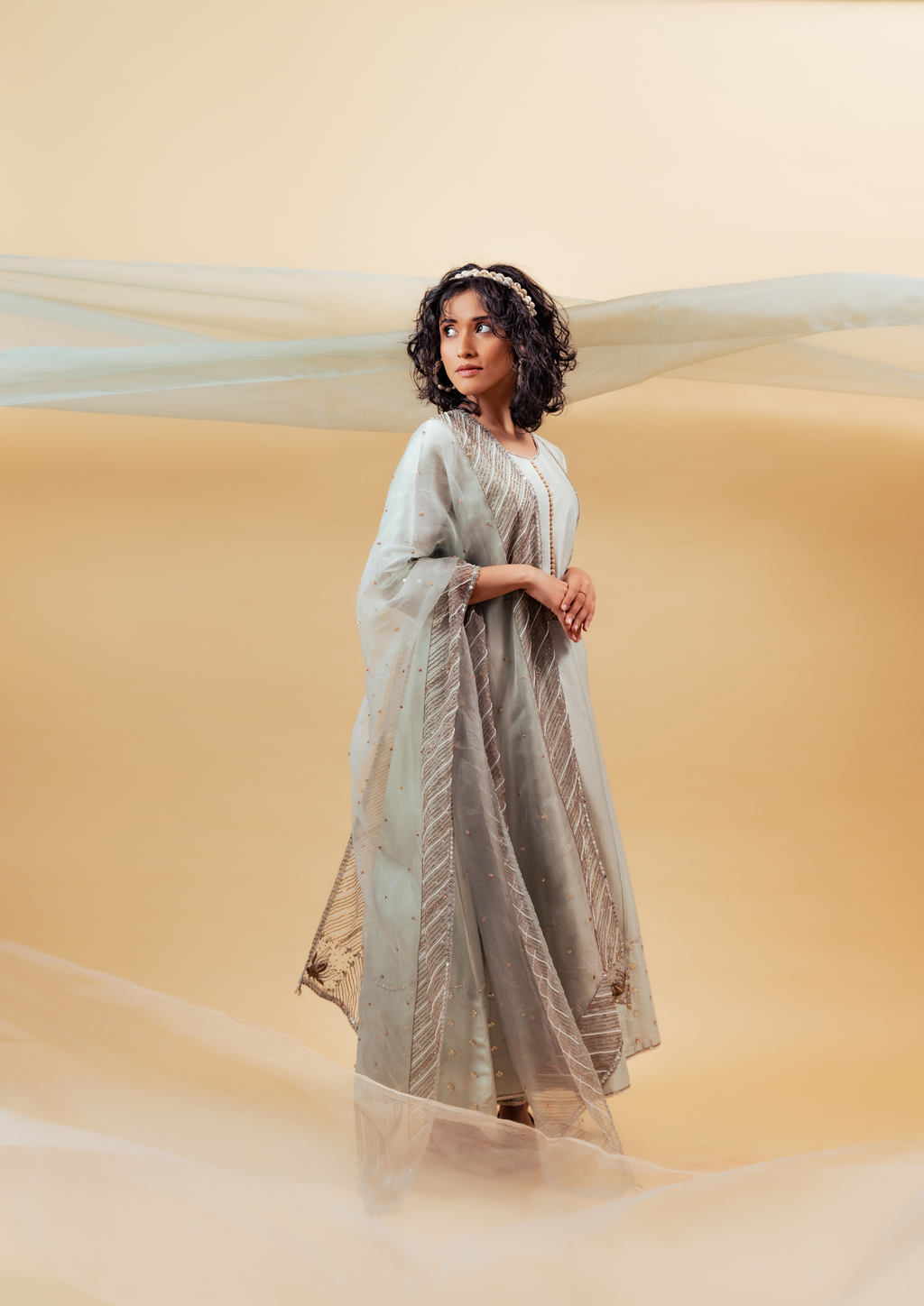 Eggshell Green Hand Embroidered Anarkali Suit Set