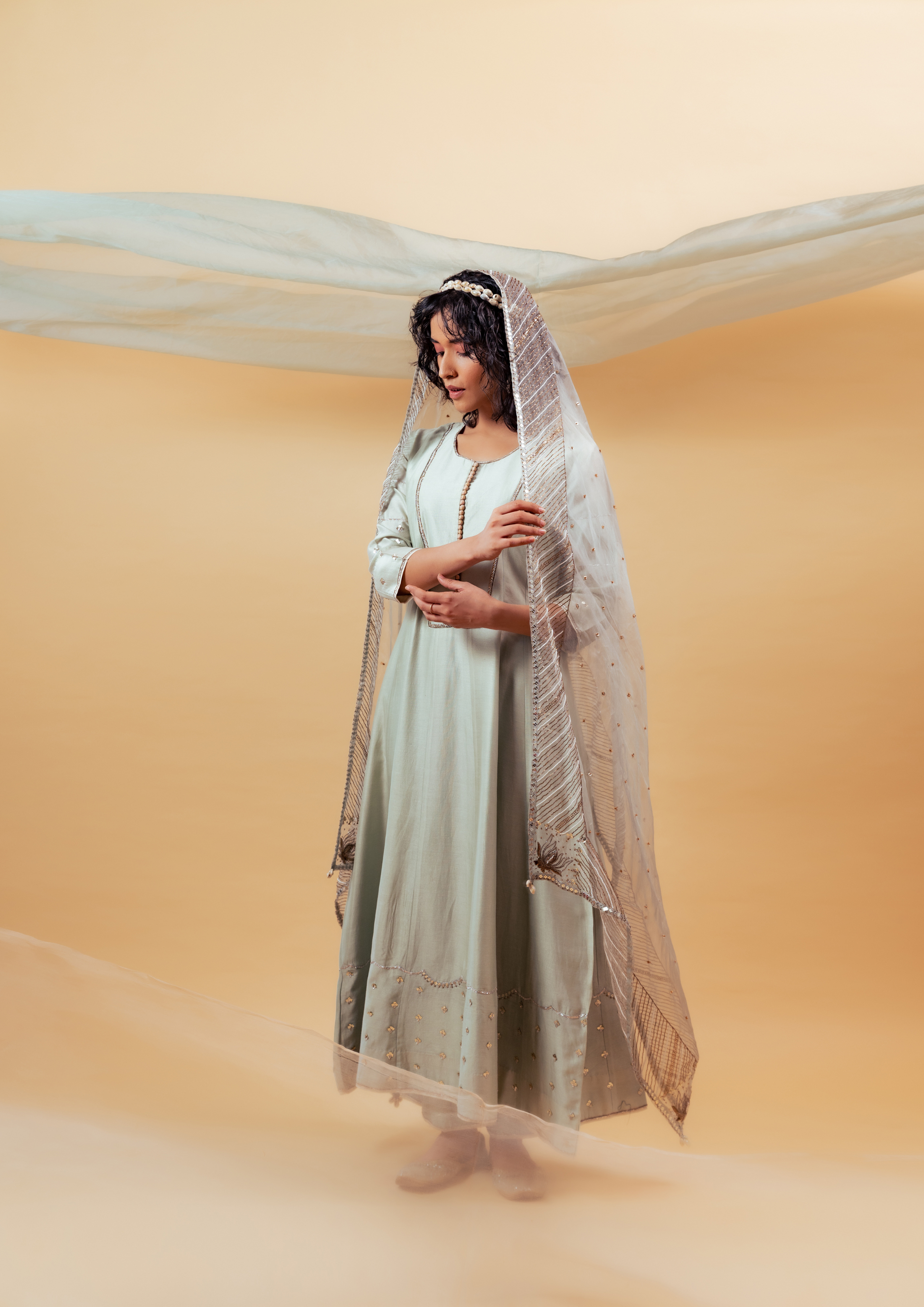 Eggshell Green Hand Embroidered Anarkali Suit Set