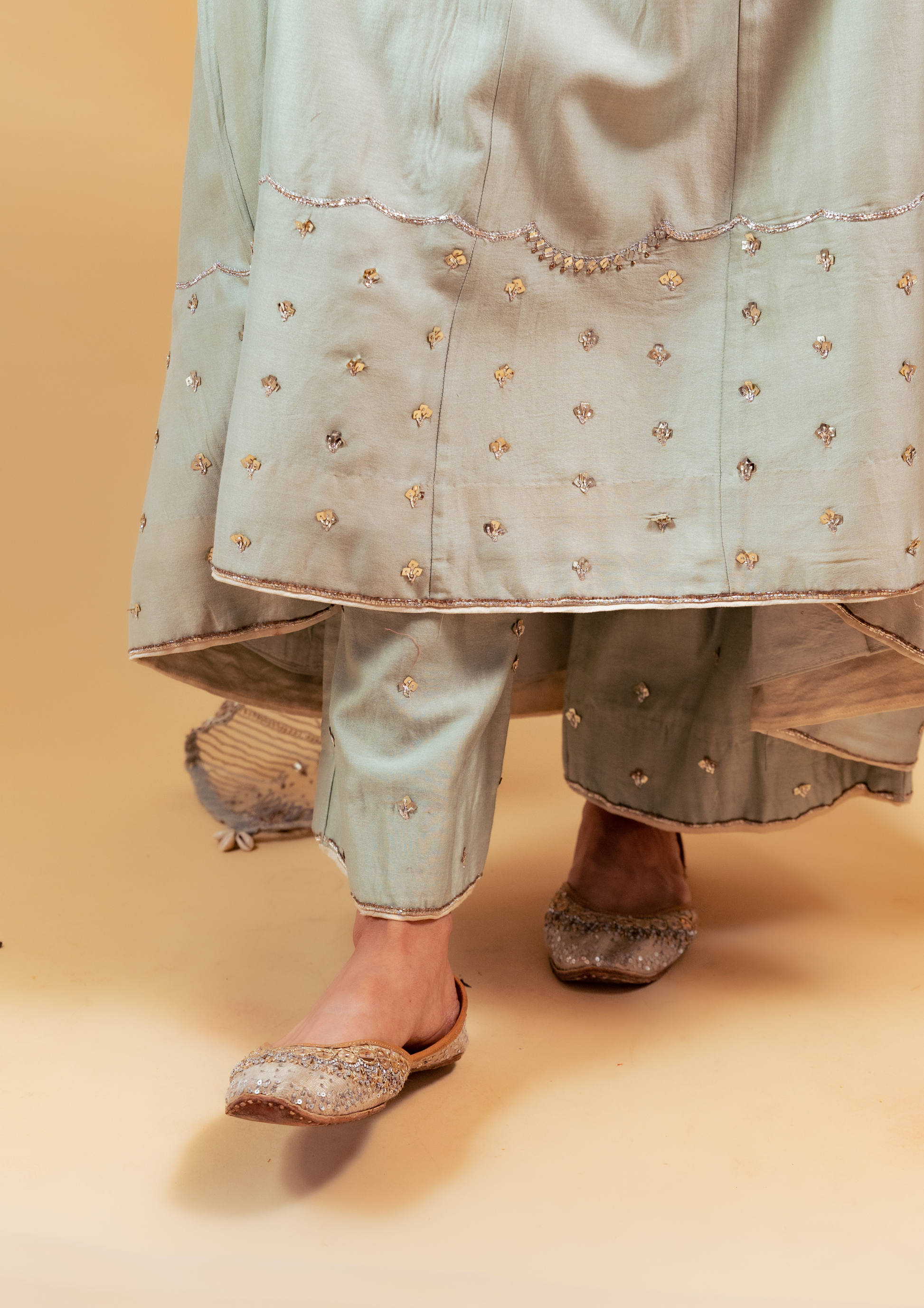 Eggshell Green Hand Embroidered Anarkali Suit Set