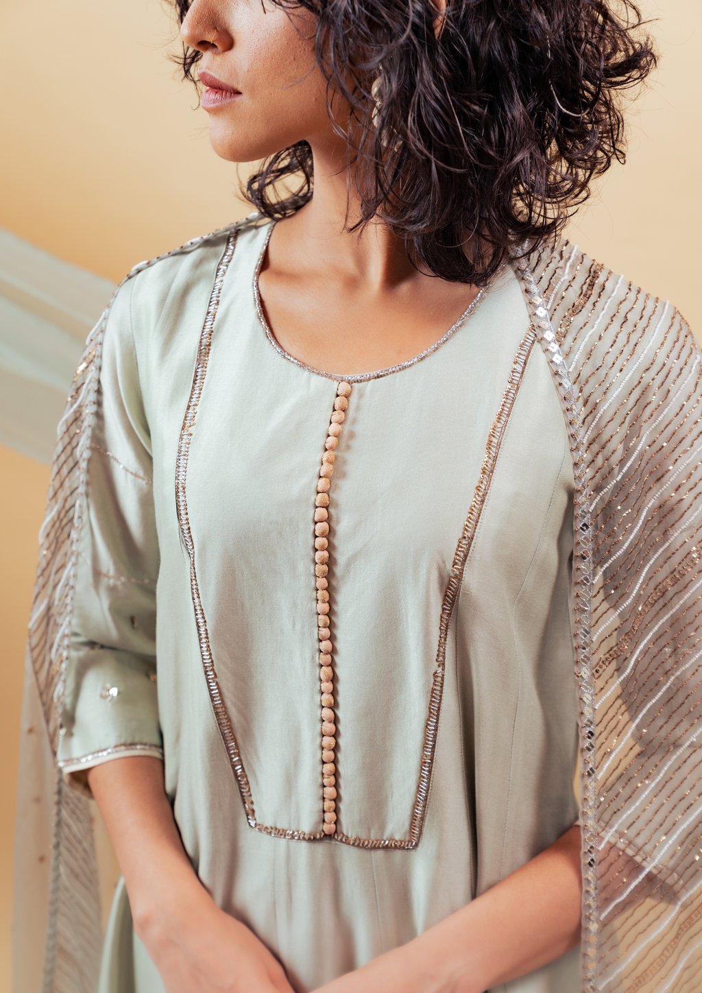 Eggshell Green Hand Embroidered Anarkali Suit Set