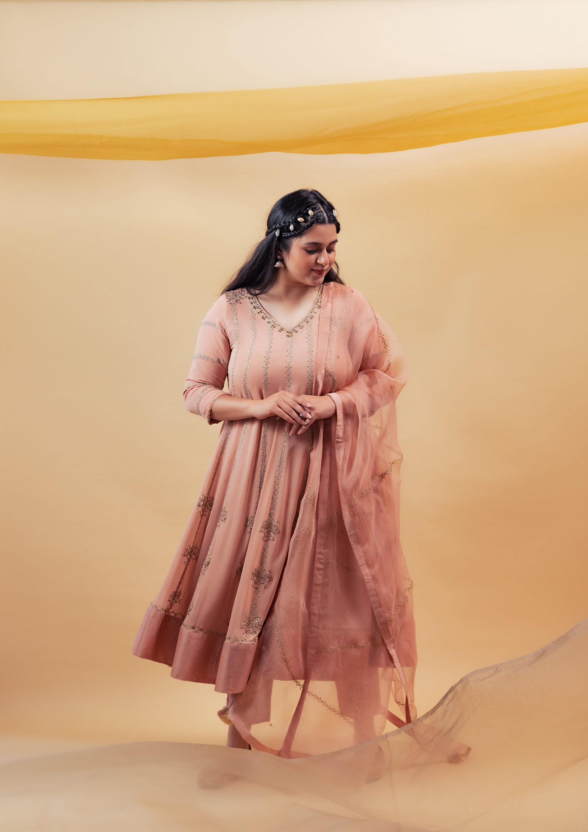 Dusty Pink Pure Georgette Hand Embroidered Anarkali Suit Set