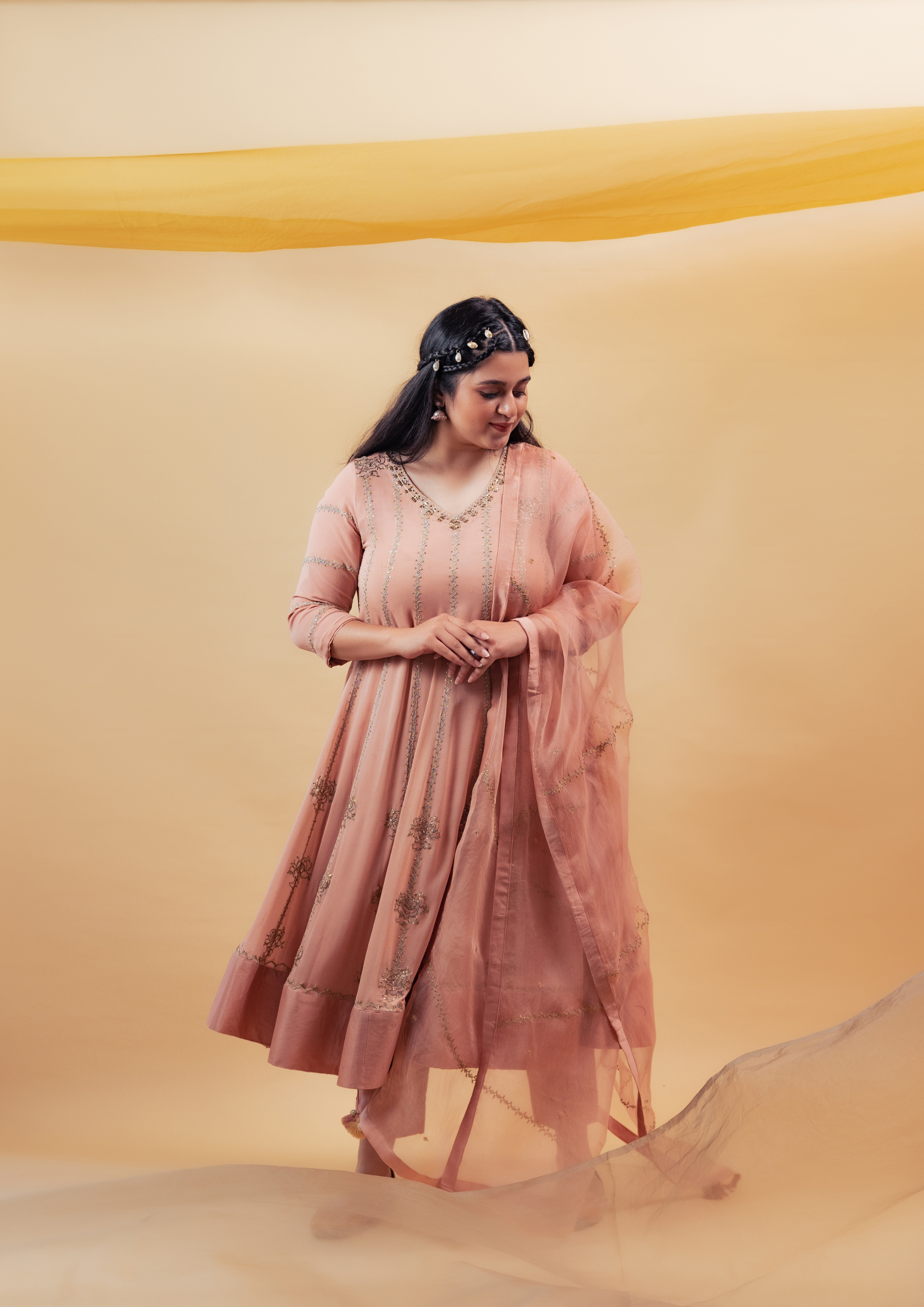 Dusty Pink Pure Georgette Hand Embroidered Anarkali Suit Set