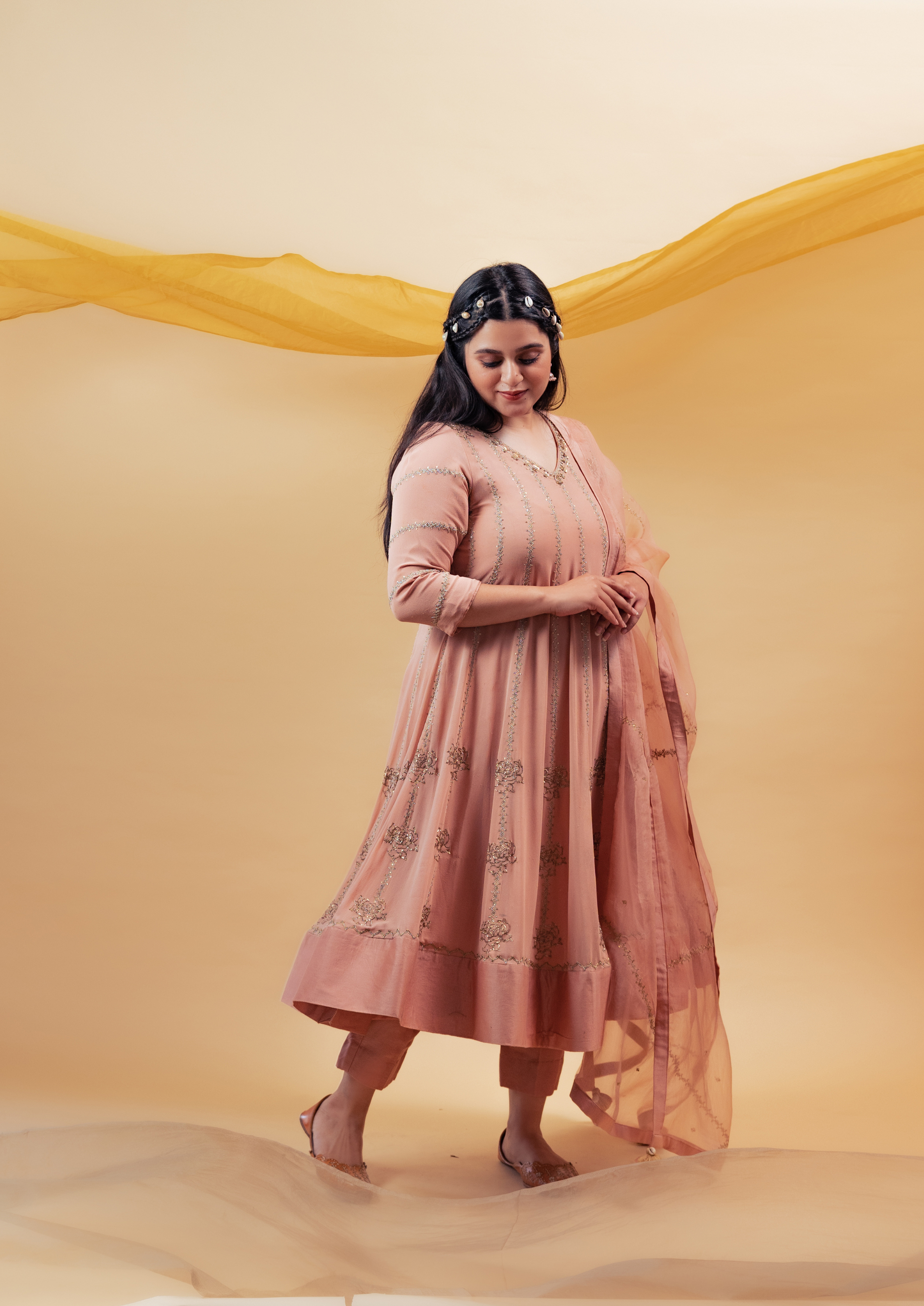 Dusty Pink Pure Georgette Hand Embroidered Anarkali Suit Set