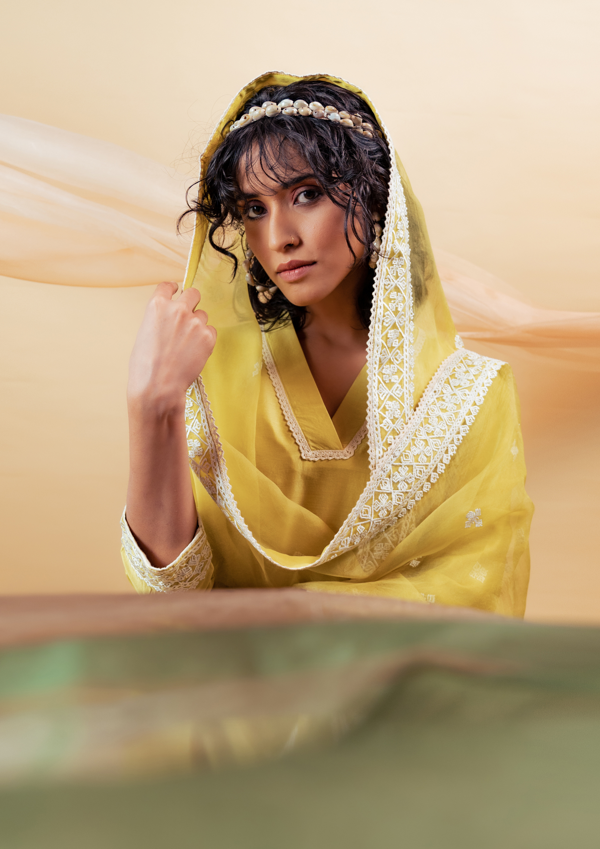Lime Green Silk Chanderi Kurta with Pants and Dupatta