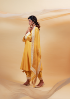 Yellow Silk Chanderi Kurta with Pants and Dupatta