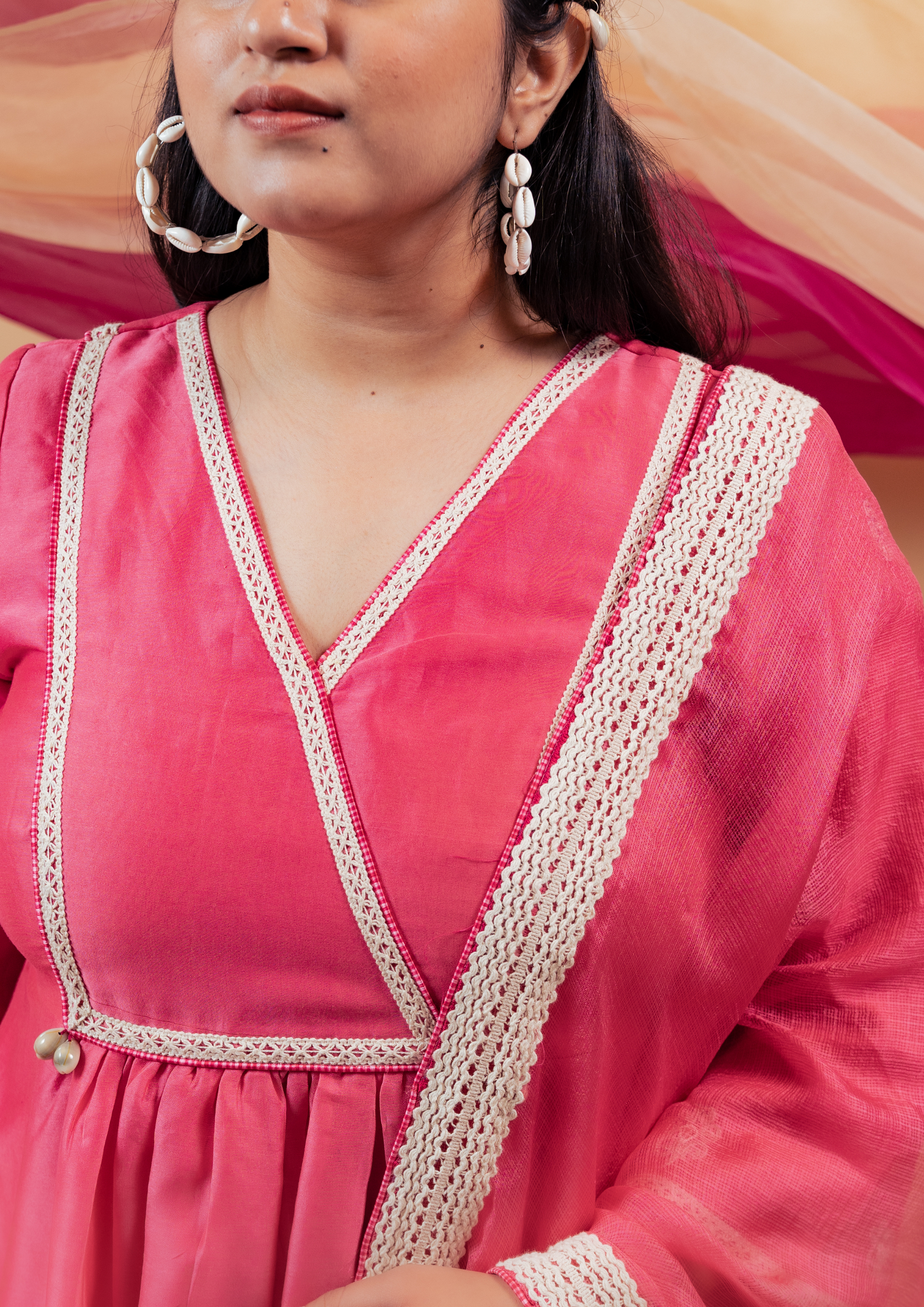 Fushia Pink Silk Chanderi Kurta with Pants and Dupatta