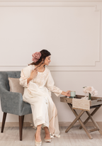 Off White Chanderi Hand Embroidered Kurta with Pants and Dupatta