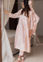 Blush Pink Mul Chanderi Kurta with Pants and Scarf/Dupatta