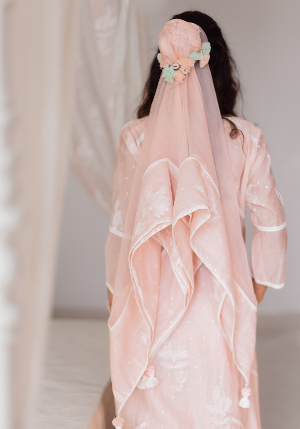 Blush Pink Mul Chanderi Kurta with Pants and Scarf/Dupatta