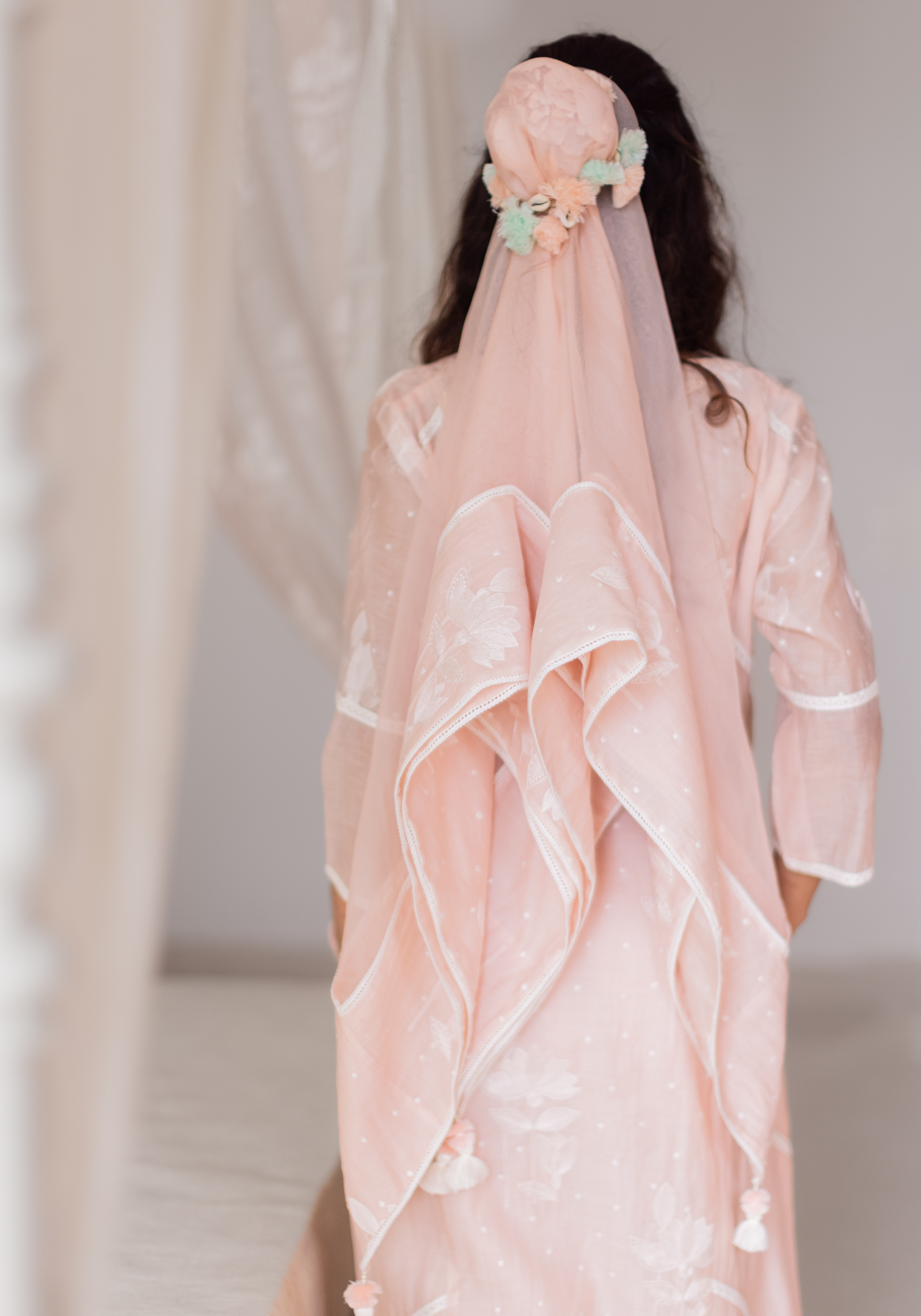 Blush Pink Mul Chanderi Kurta with Pants and Scarf/Dupatta