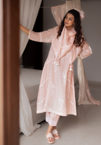 Blush Pink Mul Chanderi Kurta with Pants and Scarf/Dupatta