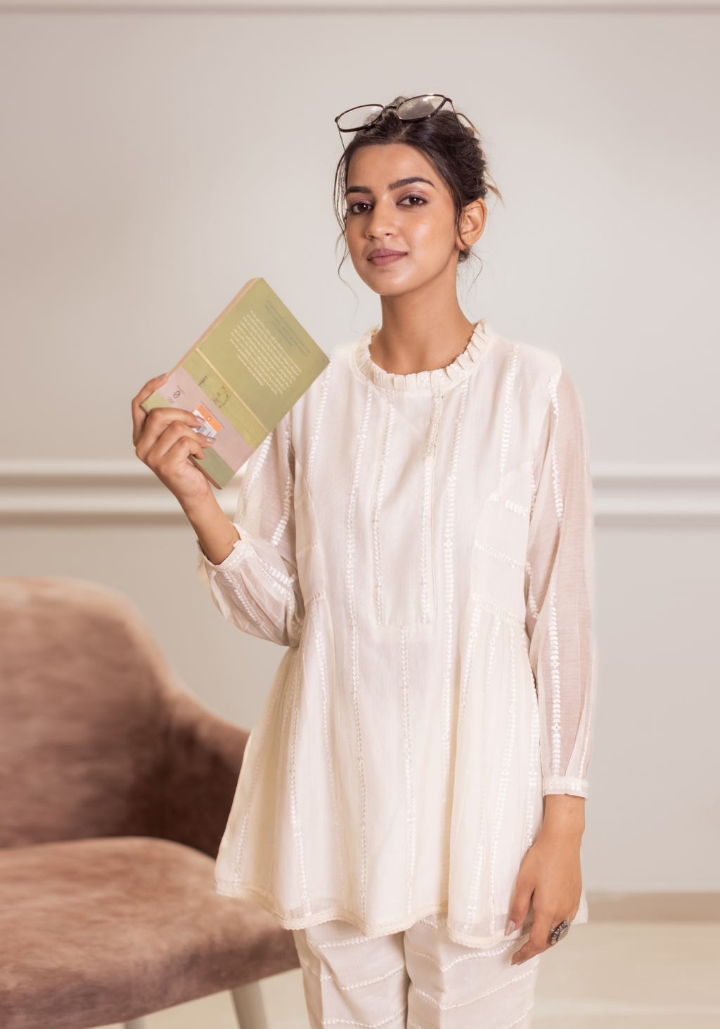 Pearl White Mul Chanderi Petal Embroidered Coord Set