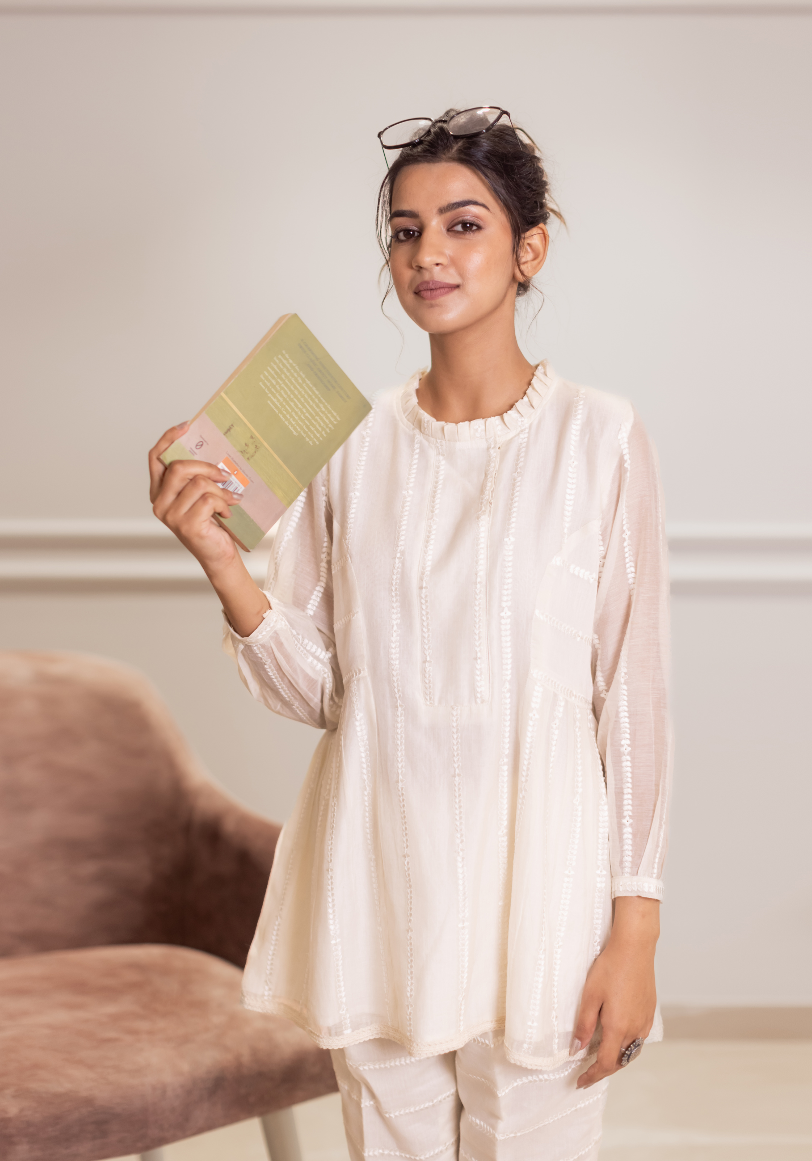 Pearl White Mul Chanderi Petal Embroidered Coord Set