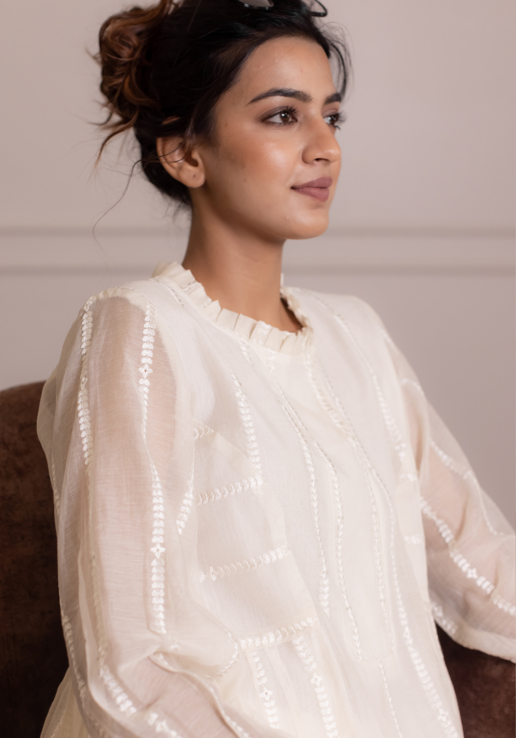 Pearl White Mul Chanderi Petal Embroidered Coord Set