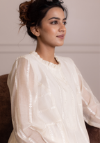 Pearl White Mul Chanderi Petal Embroidered Coord Set