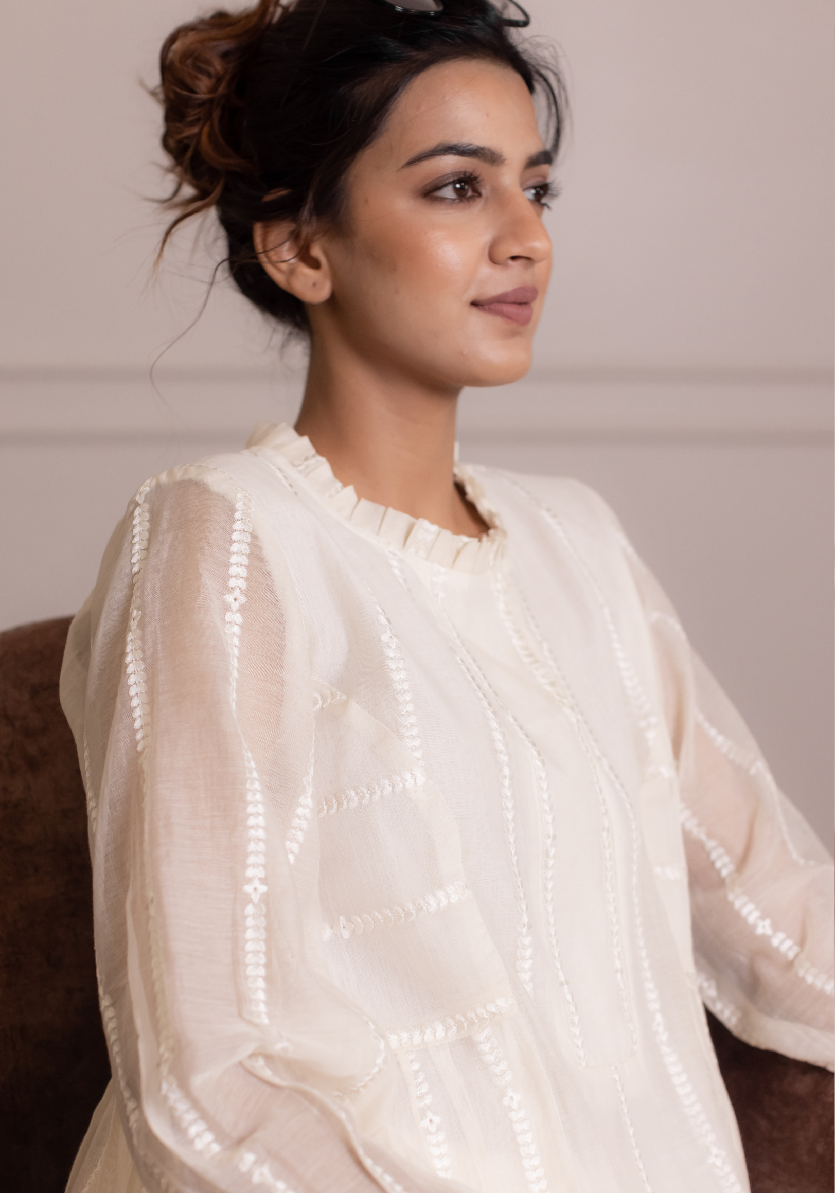 Pearl White Mul Chanderi Petal Embroidered Coord Set
