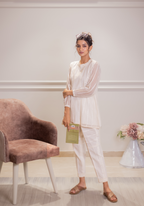 Pearl White Mul Chanderi Petal Embroidered Coord Set